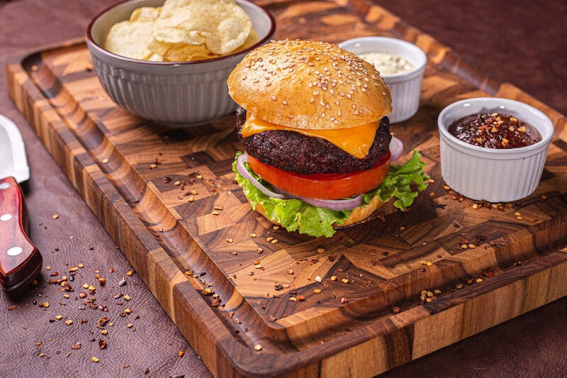 FSC Tramontina Rectangular Cube End Grain Barbecue Board in Teak Wood with Mineral Oil Finish, 45x35 cm.