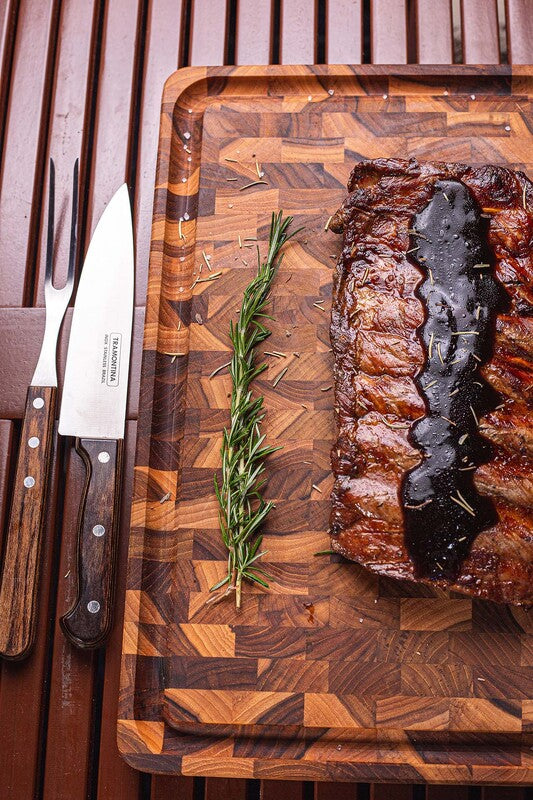 FSC Tramontina Rectangular Cube End Grain Barbecue Board in Teak Wood with Mineral Oil Finish, 45x35 cm.