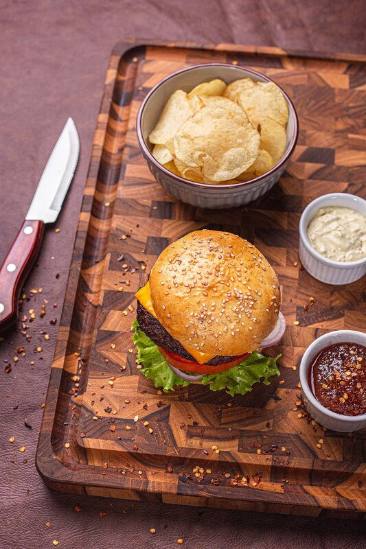 FSC Tramontina Rectangular Cube End Grain Barbecue Board in Teak Wood with Mineral Oil Finish, 45x35 cm.
