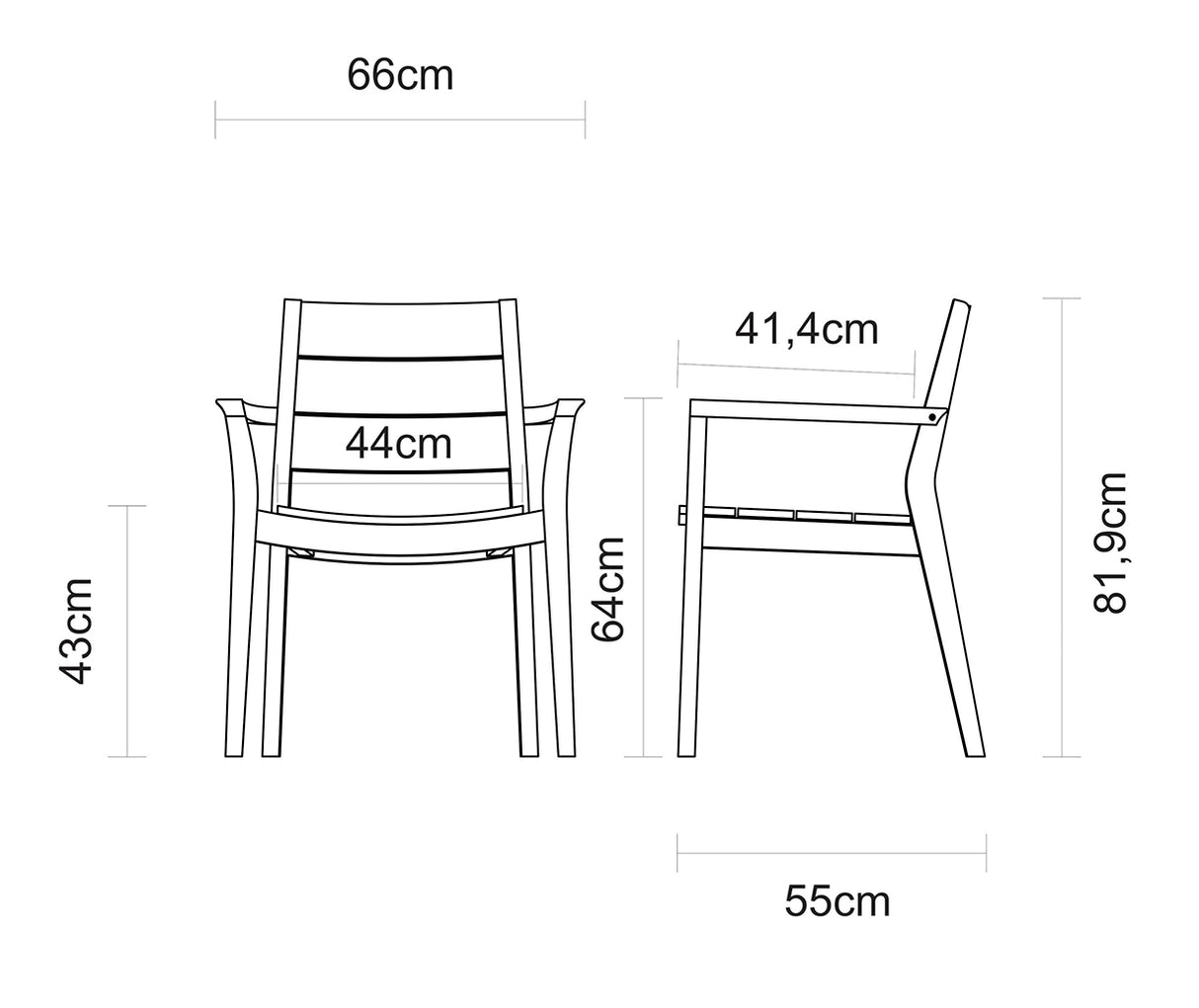 Tramontina Muiracatiara Wood Stackable Lounge Chair with Eco Clear Finish and Armrests
