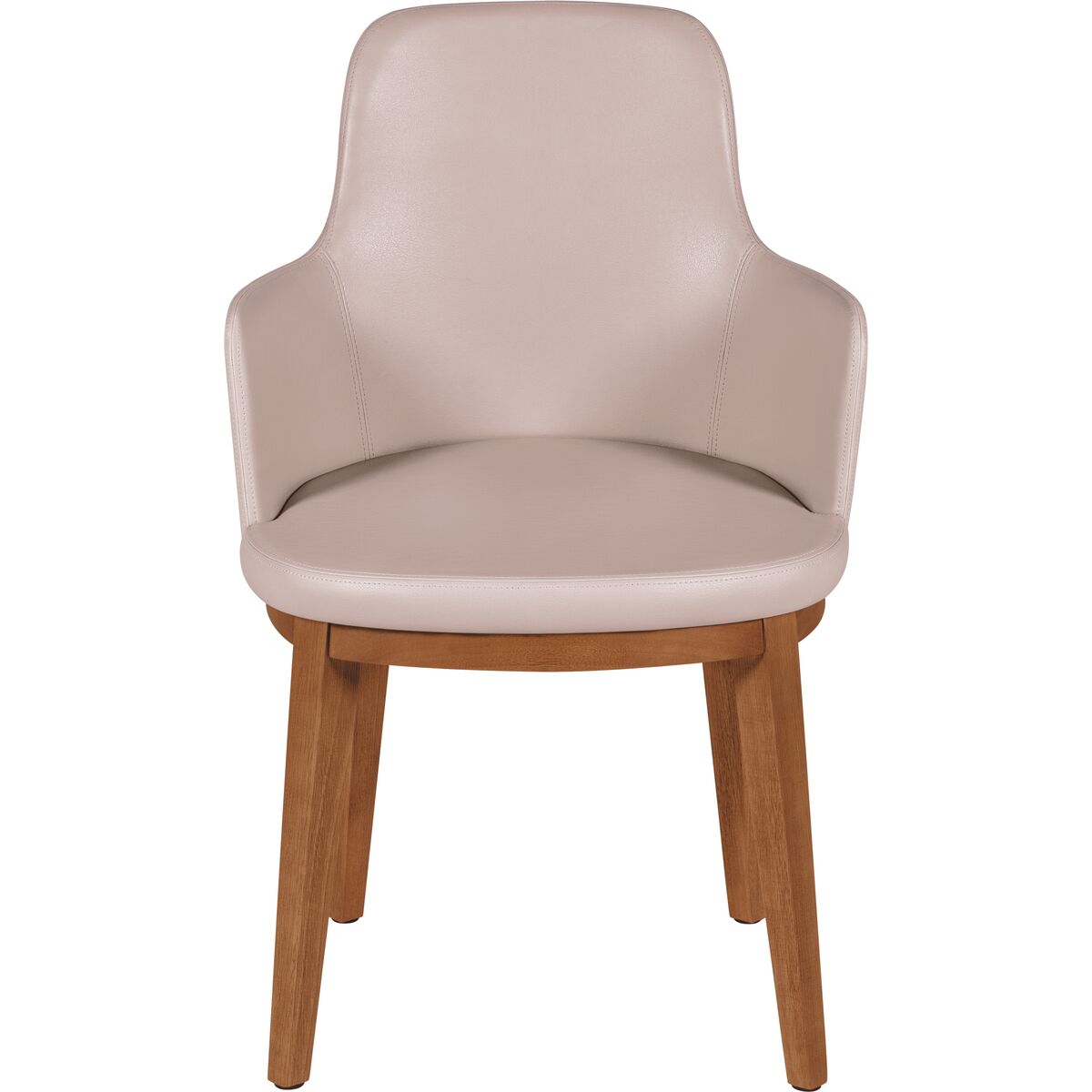 Tramontina London Chair With Arms in Almond-Colored Brazilian Tauari Wood and Beige Leatherette Upholstery