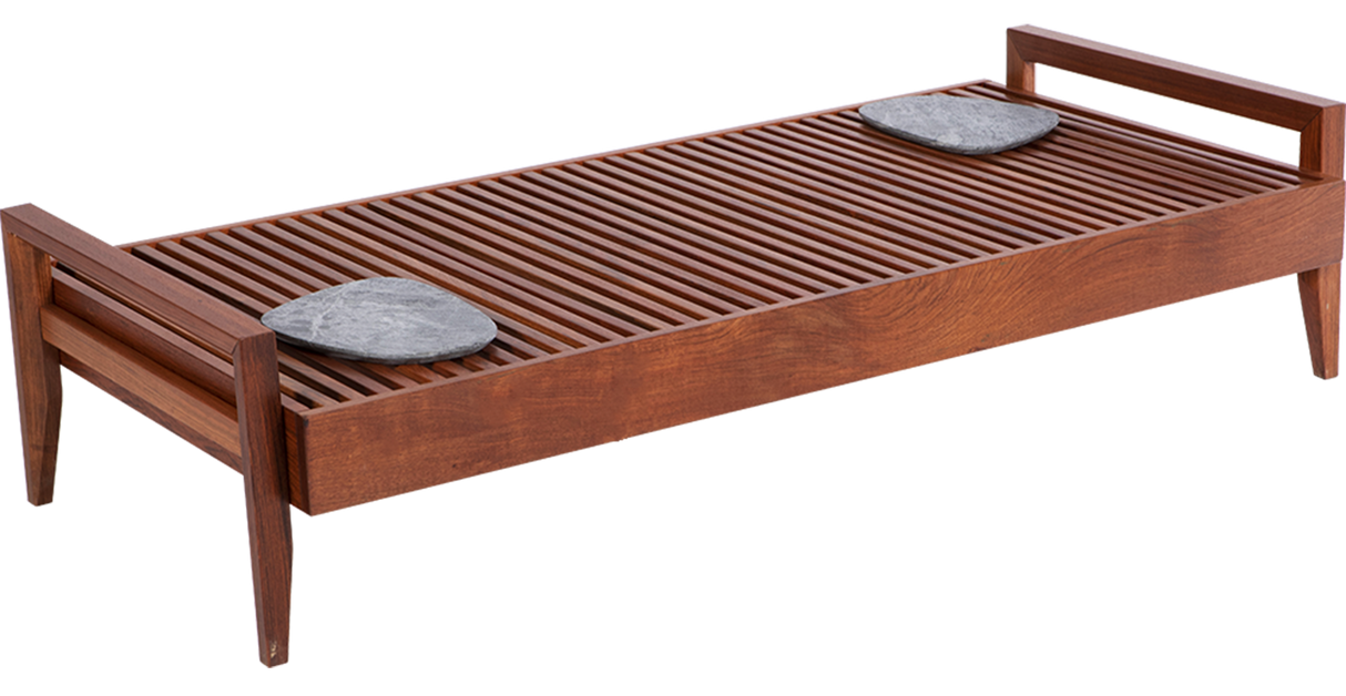 Tramontina Mood Table in FSC Certified Brazilian Jatobá Wood With Low Armrests and Soapstone