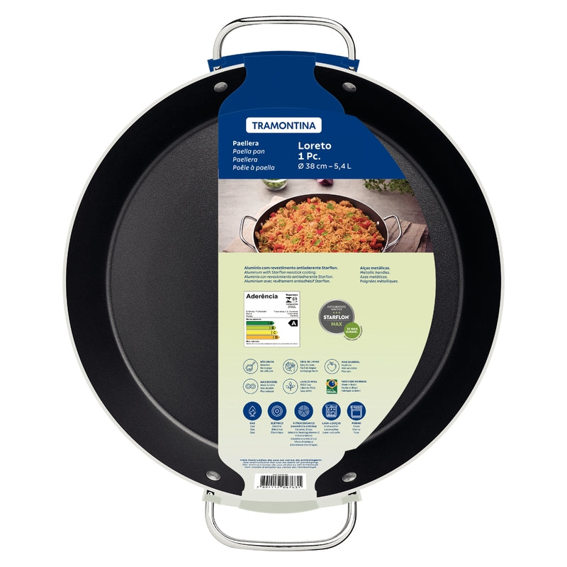 Tramontina Loreto Aluminum Paella Pan with Interior Starflon Max Nonstick Coating and Metallic Handles Graphite 38 cm, 5,4 L