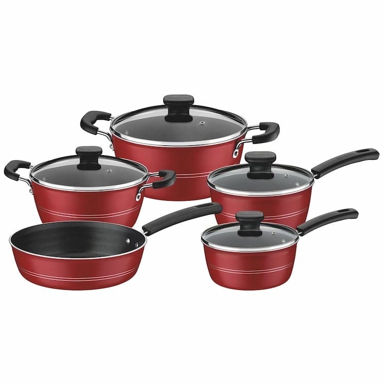 Tramontina Sicilia 9 Pieces Red Aluminum Cookware Set with Interior and Exterior Starflon Excellent Nonstick Coating