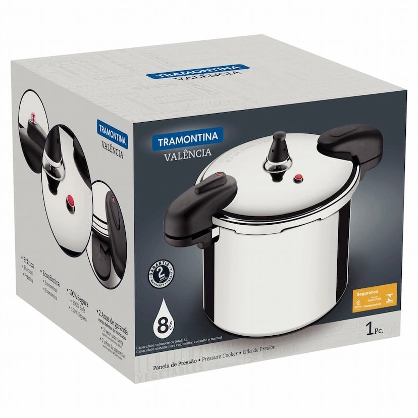 Tramontina Valencia 24cm 8L Polished Aluminum Pressure Cooker
