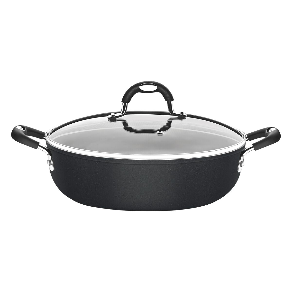 Tramontina Mônaco Induction Aluminum Skillet with Lid with Black Interior and Exterior Starflon Premium Nonstick Coating and Lid, 28 cm, 4.2 L
