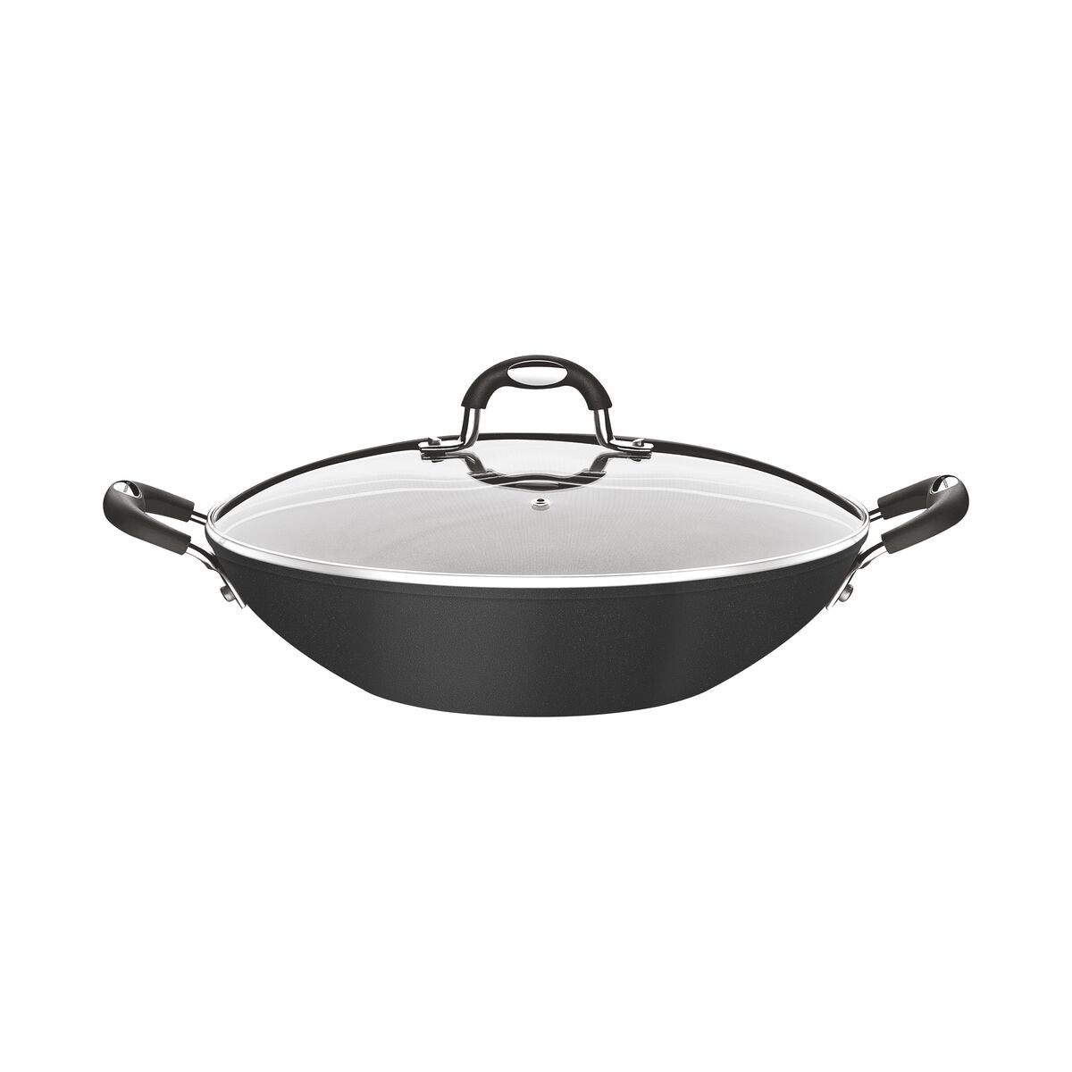 Tramontina Mônaco Induction Aluminum Wok with Black Interior and Exterior Starflon Premium Nonstick Coating and Glass Lid, 32 cm, 4.5 L