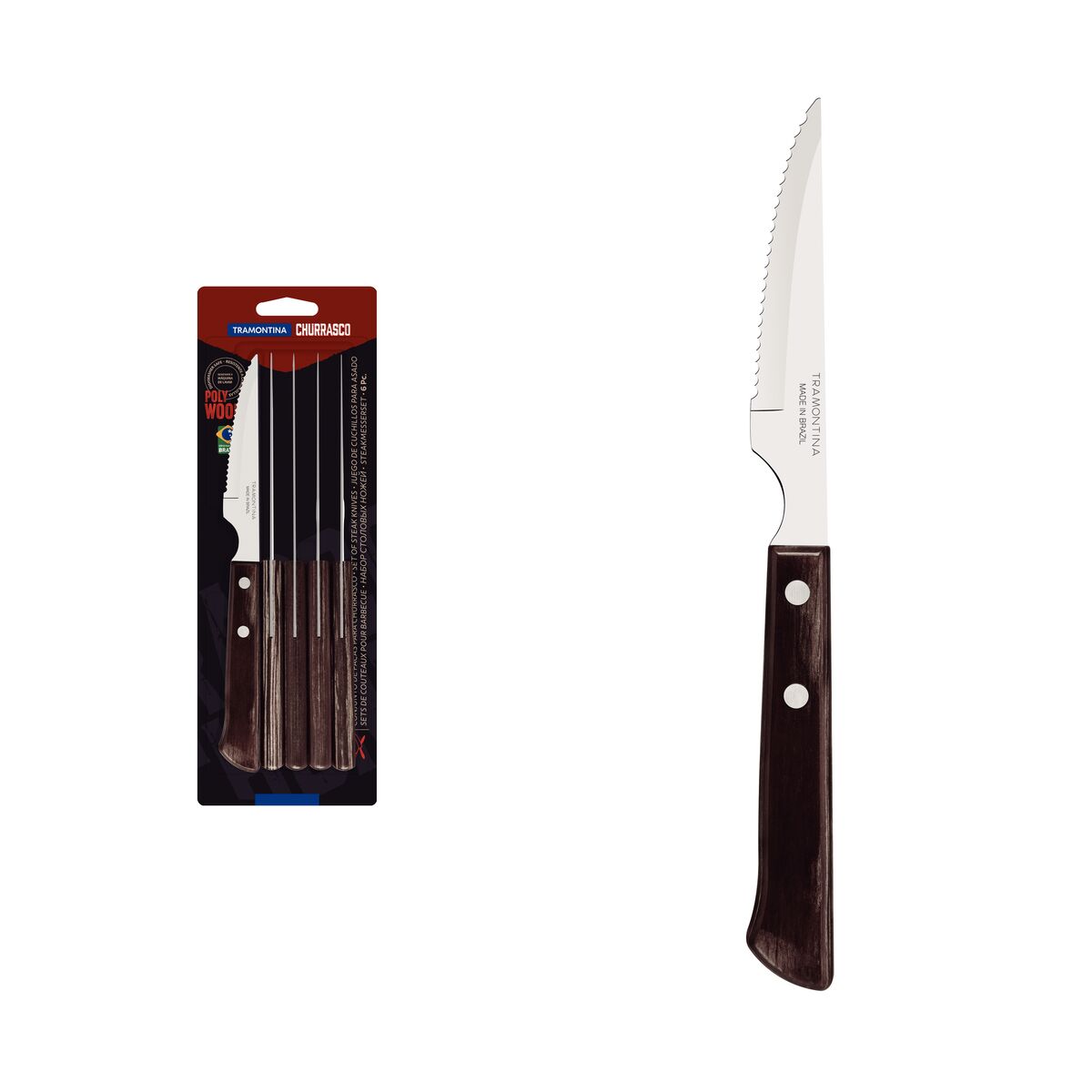 Tramontina 6-Piece Kinefe Set with Stainless-Steel Blades and Treated Red Polywood Handles