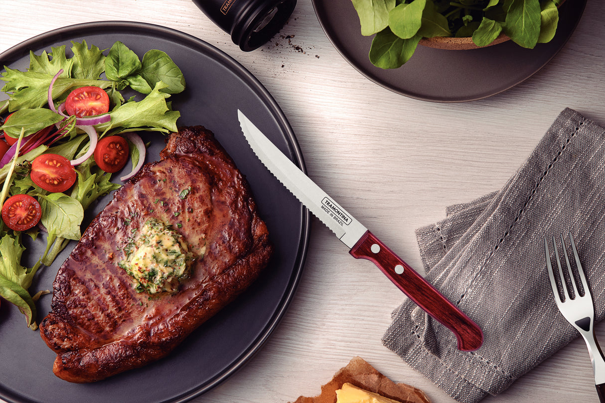 Tramontina Polywood 5" Steak and Fruit Knife with Stainless-Steel Blade and Red Treated Wood Handle