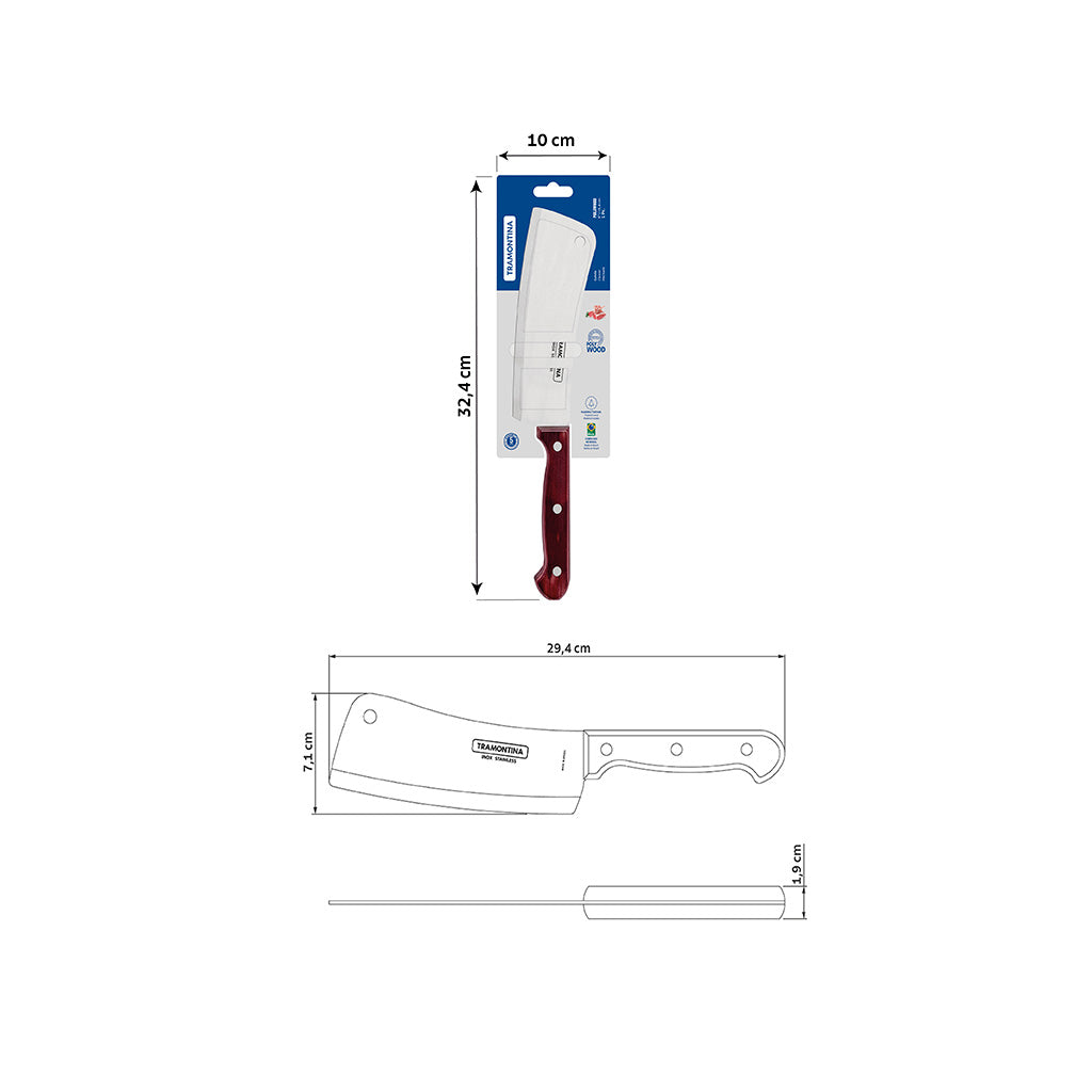 Tramontina Polywood 6" Cleaver with Stainless-Steel Blade and Red Treated Wood Handle