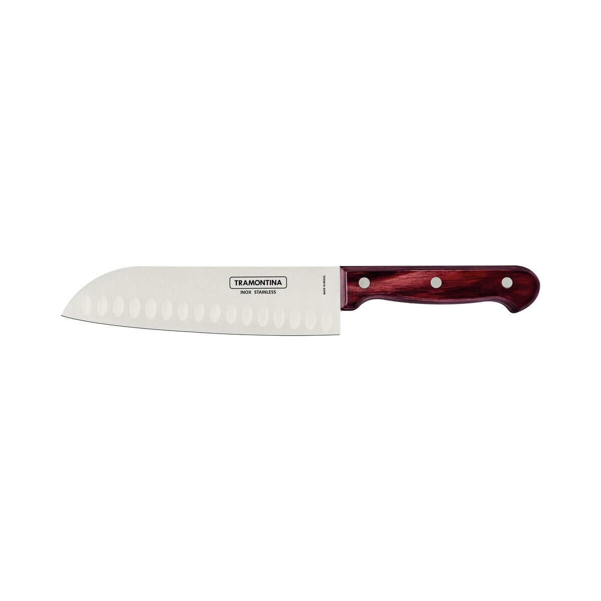 Tramontina 7" Santoku Knife with Stainless-Steel Blade and Treated Red Polywood Handle