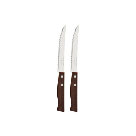 Tramontina Tradicional 2-Piece Set of Steak Knives with Micro-Serrated Stainless-Steel Blades and Natural Wood Handles