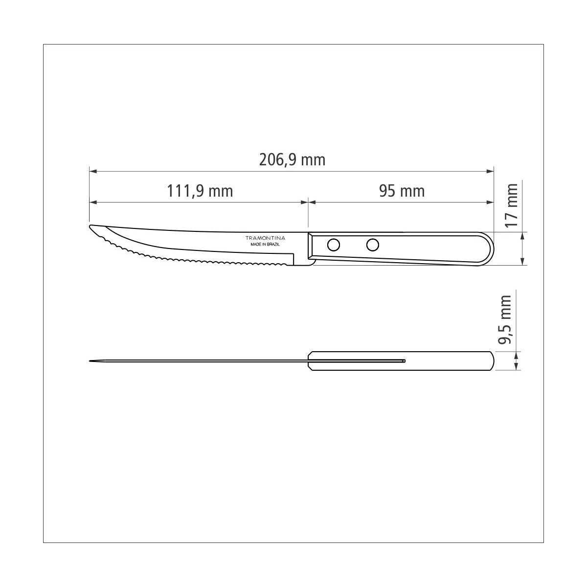 Tramontina Dynamic 6-Piece Set of Steak Knives with Stainless-Steel Blades and Natural Wood Handles