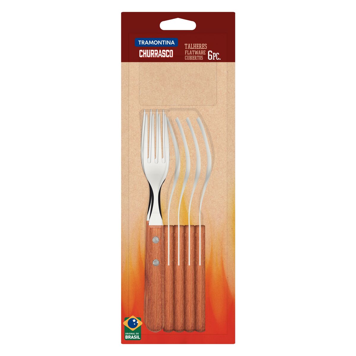 Tramontina Dynamic 6-Piece Set of Table Forks with Stainless-Steel Tines and Natural Wood Handles
