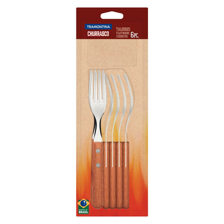 Tramontina Dynamic 6-Piece Set of Table Forks with Stainless-Steel Tines and Natural Wood Handles