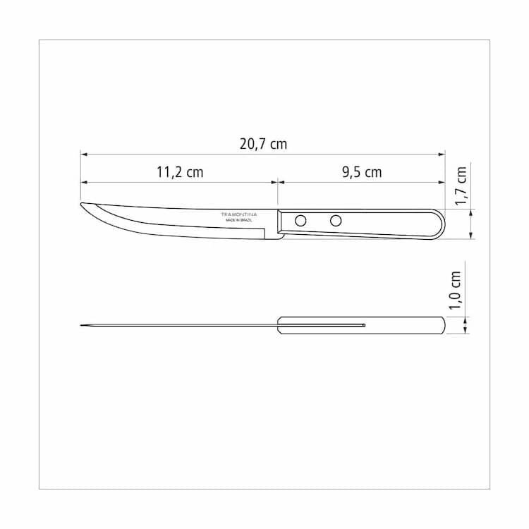 Tramontina Dynamic 2-Pieces Steak Knife Set with Plain Edge Stainless Steel Blade and Natural Wood Handle