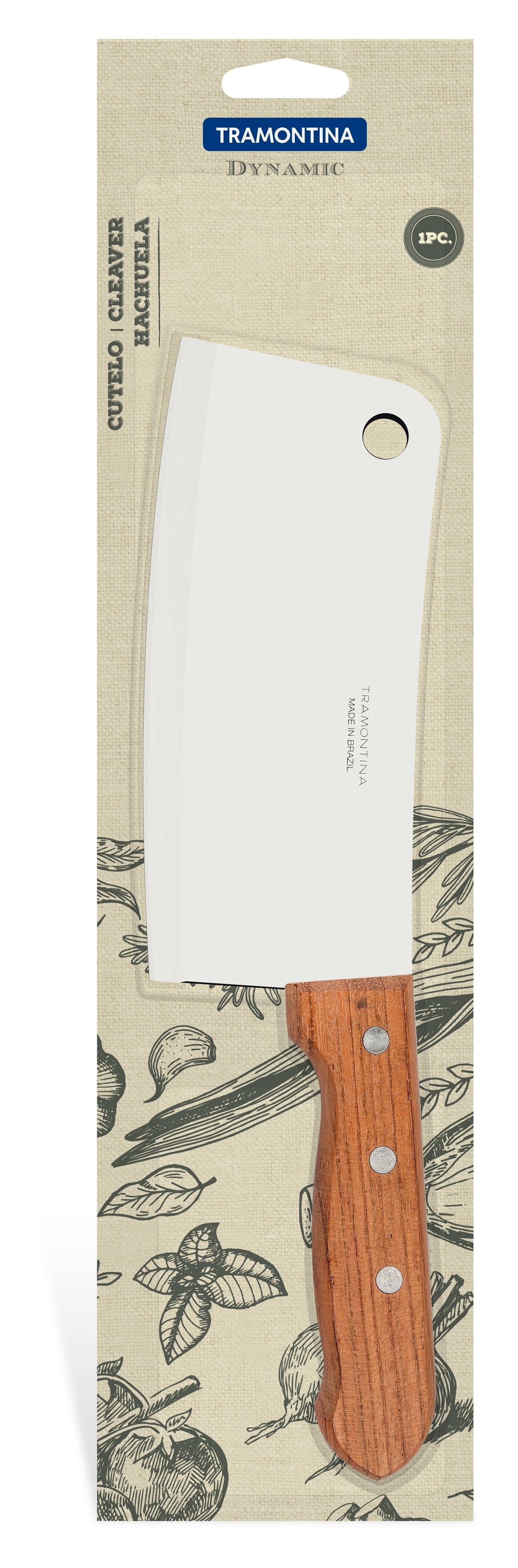Tramontina Dynamic 7" Cleaver with Stainless-Steel Blade and Natural Wood Handle