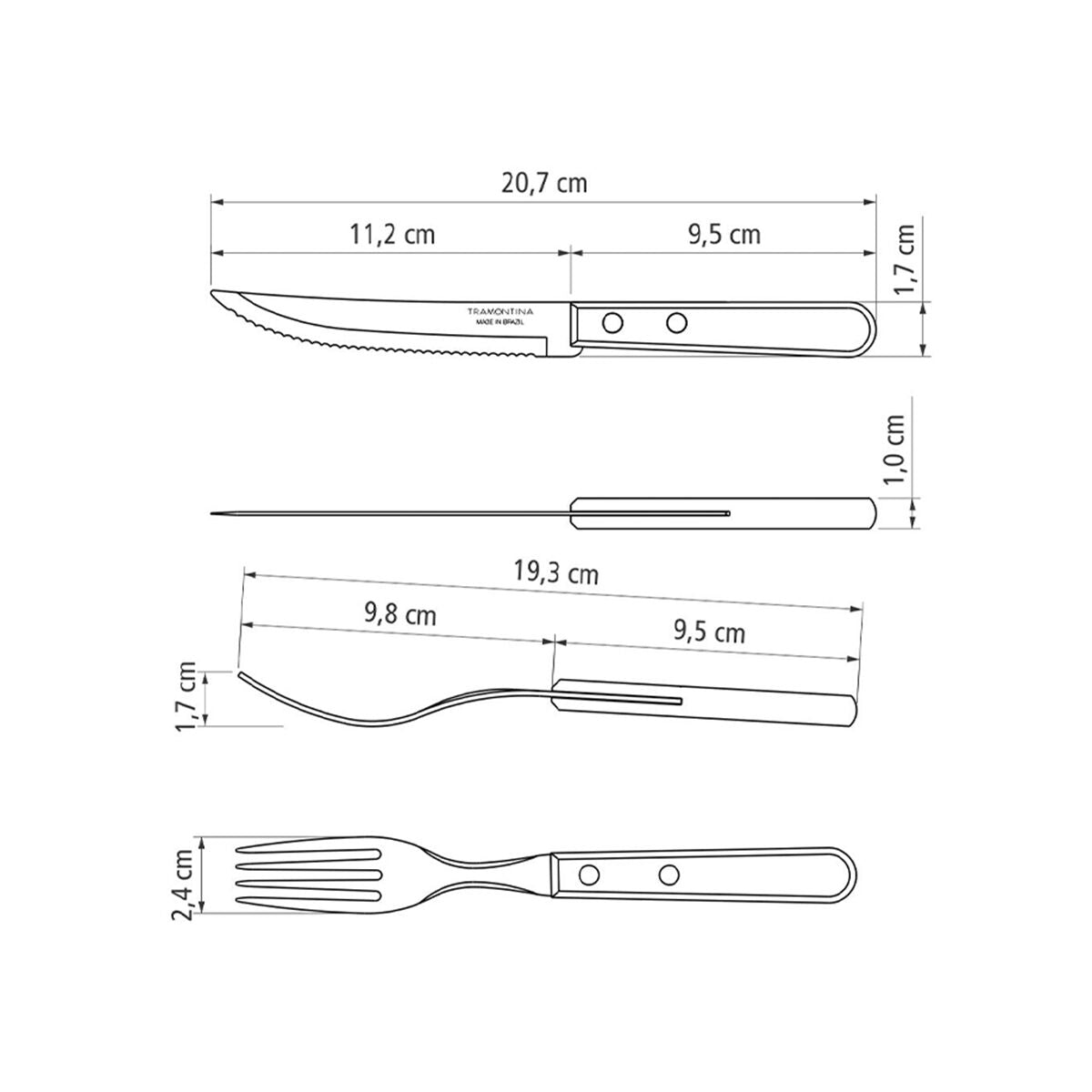 Tramontina Churrasco 12-Piece Flatware Set with Stainless-Steel Blades and Natural Wood Handles