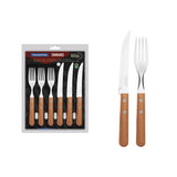 Tramontina Churrasco 12-Piece Flatware Set with Stainless-Steel Blades and Natural Wood Handles