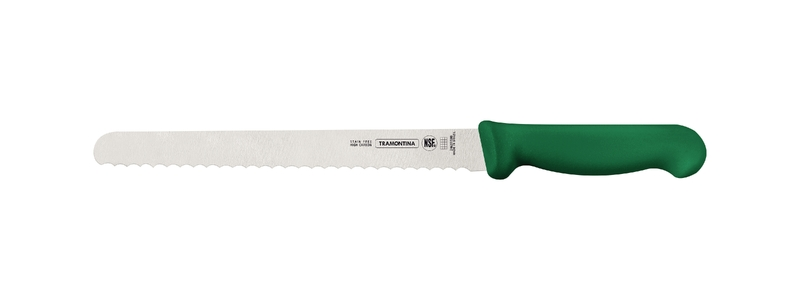 Tramontina Professional 10 Inches Serrated Slicer Knife for Cold Cuts with Stainless Steel Blade and Green Polypropylene Handle with Antimicrobial Protection