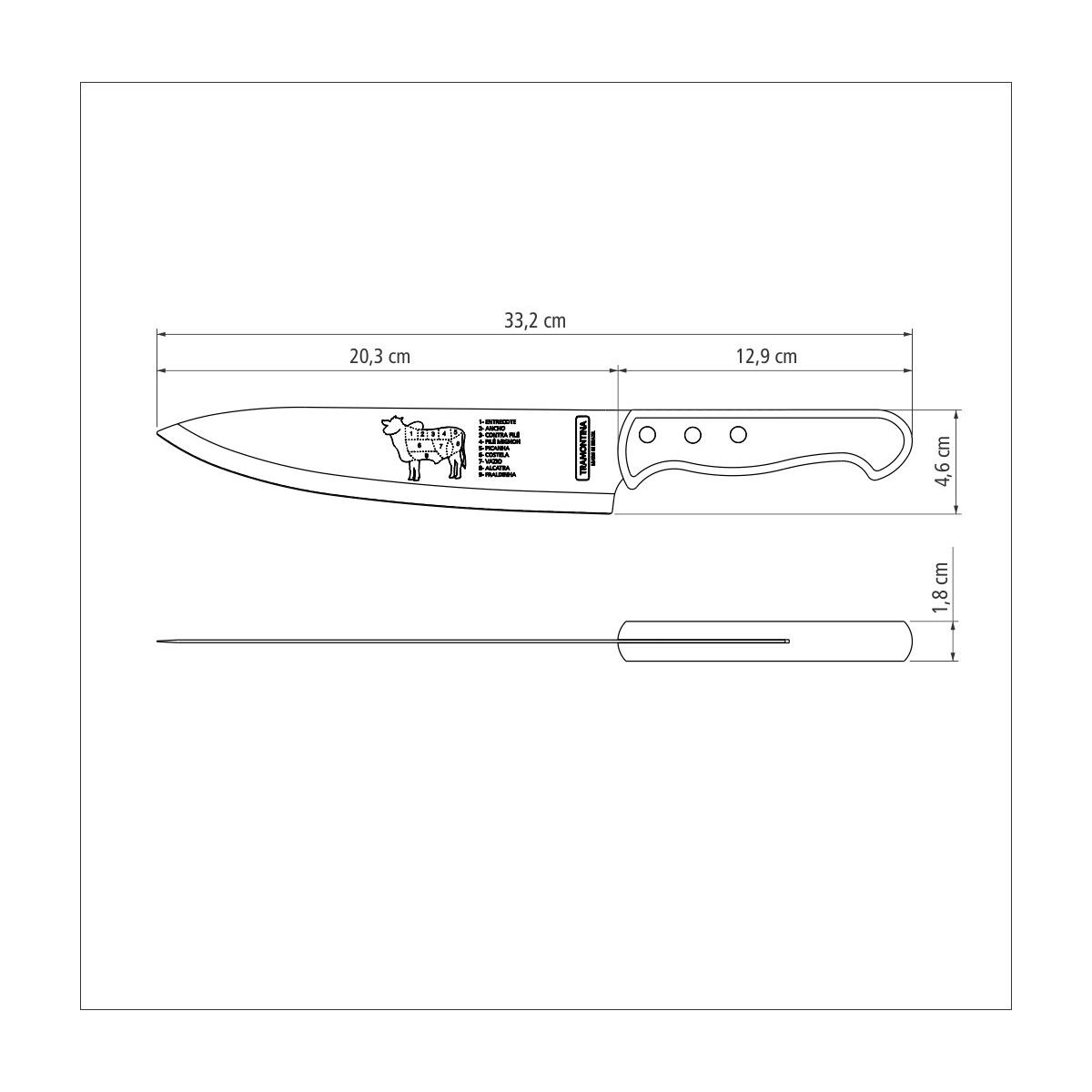 Tramontina Churrasco Meat Knife with Stainless-Steel Blade and Natural Wood Handle 8"