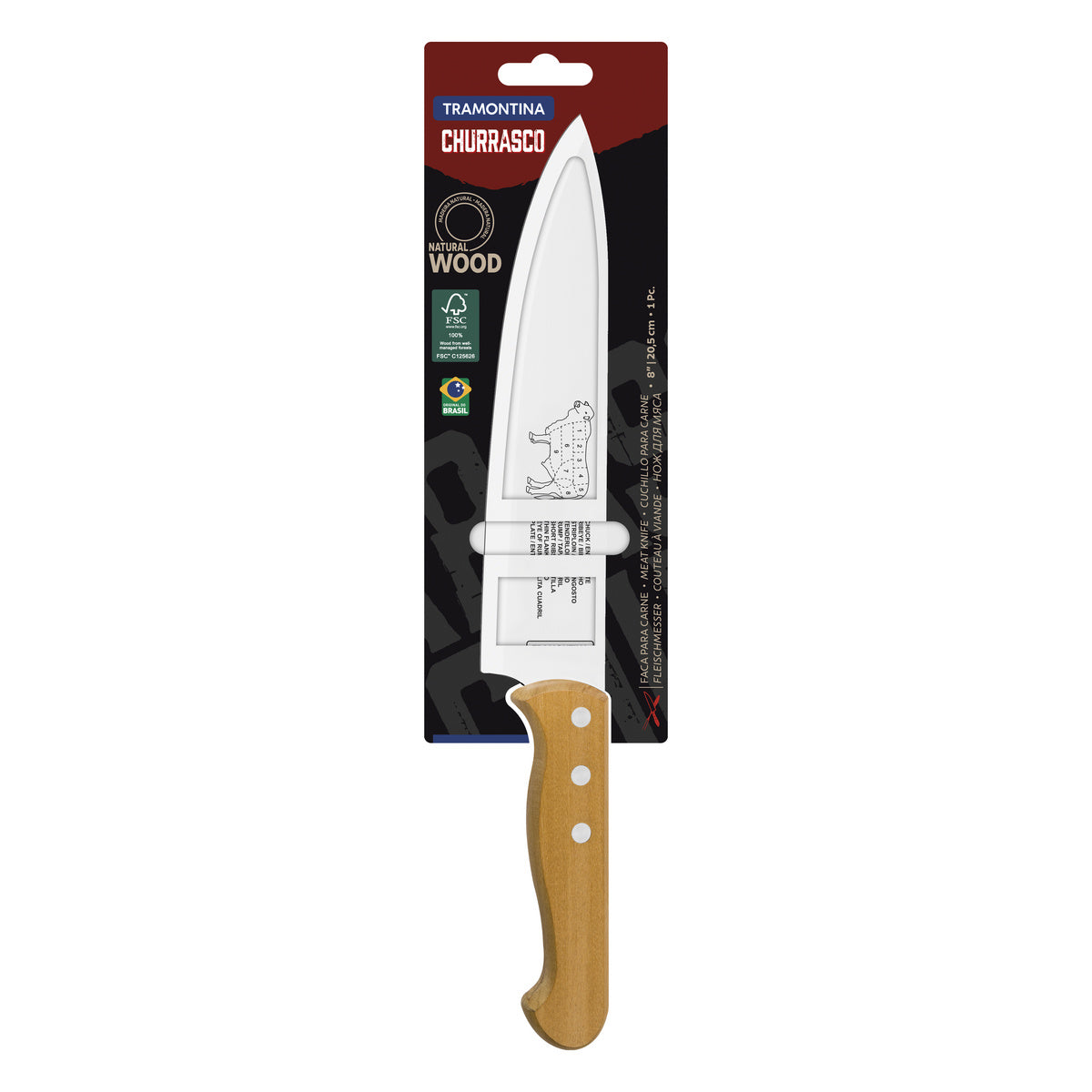 Tramontina Churrasco Meat Knife with Stainless-Steel Blade and Natural Wood Handle 8"