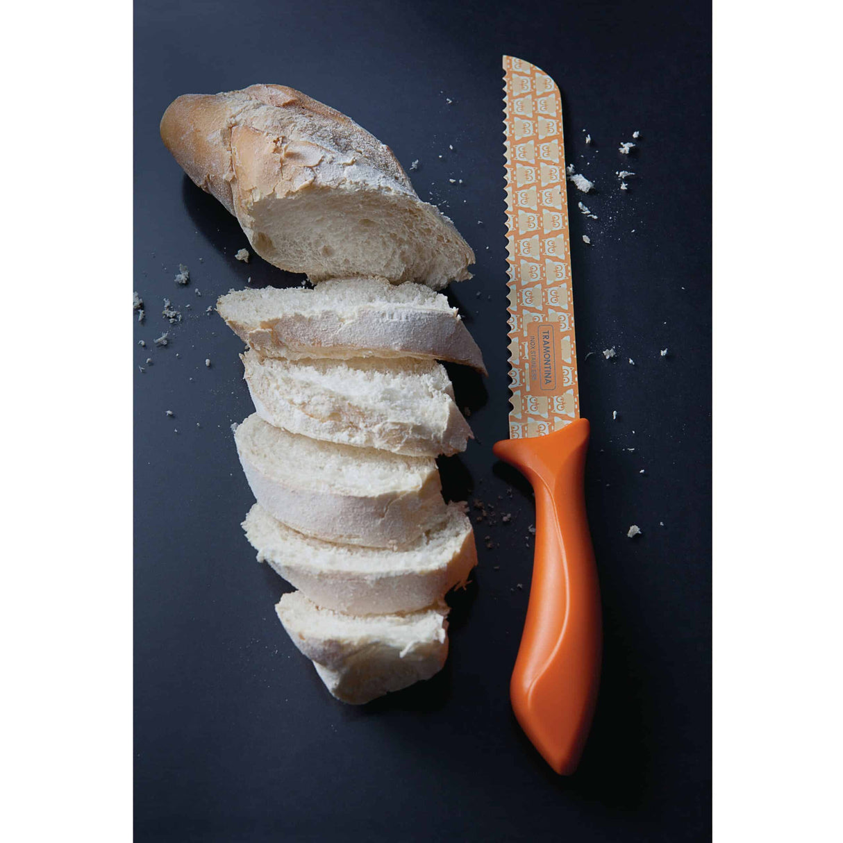 Tramontina Colorcut 8 Inches Bread Knife with Stainless Steel Decorated Blade and Orange Polypropylene Handle