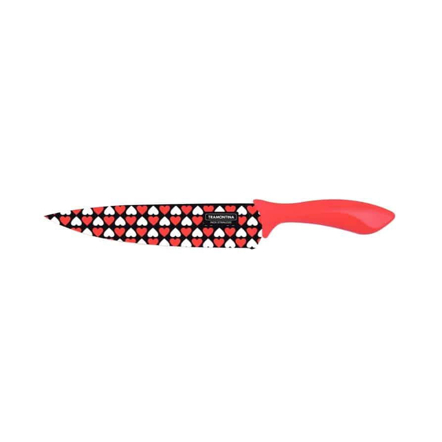 Tramontina Colorcut 8 Inches Meat Knife with Stainless Steel Decorated Blade and Red Polypropylene Handle