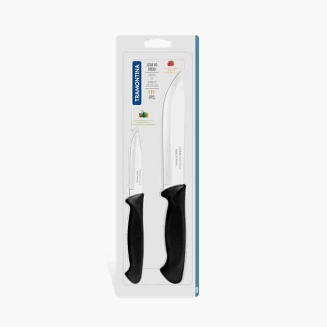 Tramontina Usual 2 Pieces Knife Set with Stainless Steel Blade and Black Polypropylene Handle