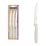 Tramontina Ipanema stainless steel steak knife set with white polypropylene handles, 3 pc set