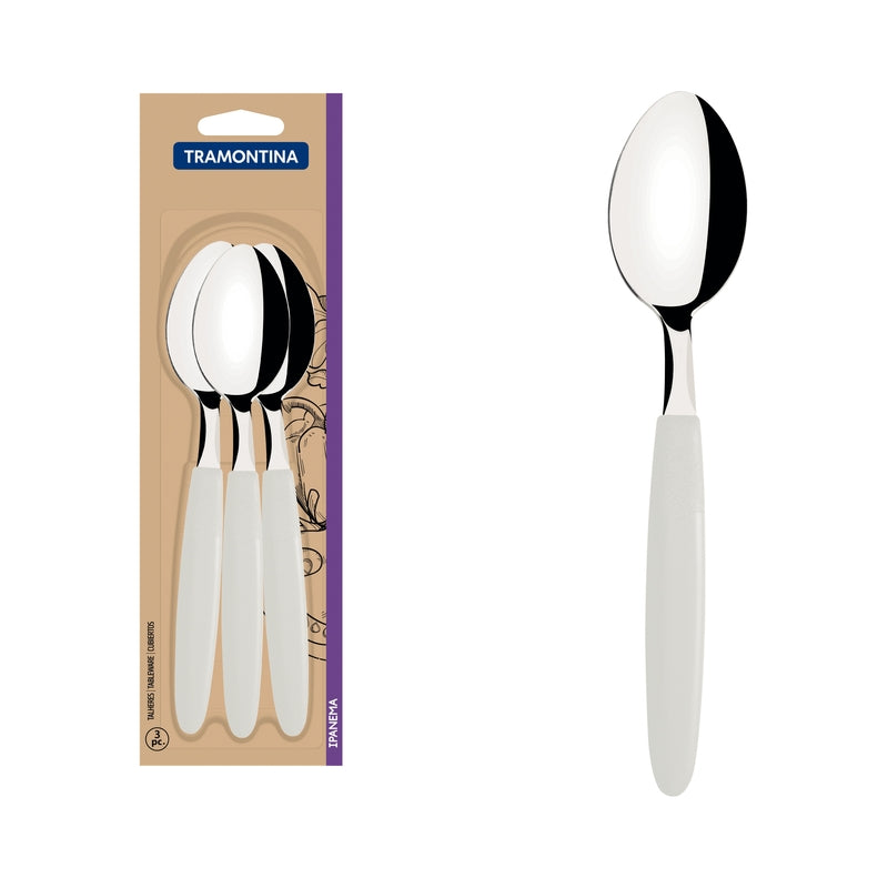 Tramontina Ipanema stainless steel tablespoon set with white polypropylene handles, 3 pcs