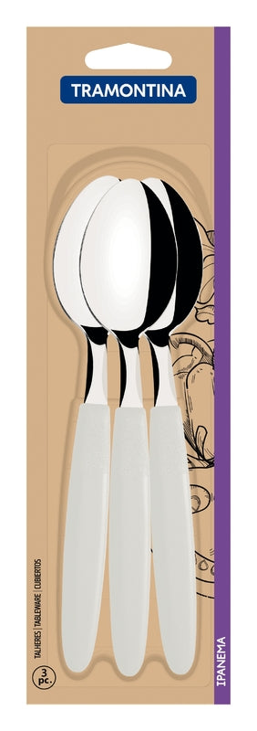 Tramontina Ipanema stainless steel tablespoon set with white polypropylene handles, 3 pcs