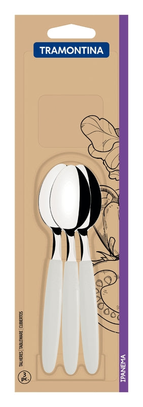 Tramontina Ipanema stainless steel teaspoon set with white polypropylene handles, 3 pcs