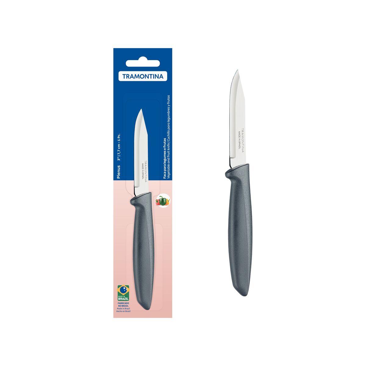 Tramontina Plenus 3 Inches Vegetable and Fruit Knife with Stainless Steel Blade and Gray Polypropylene Handle
