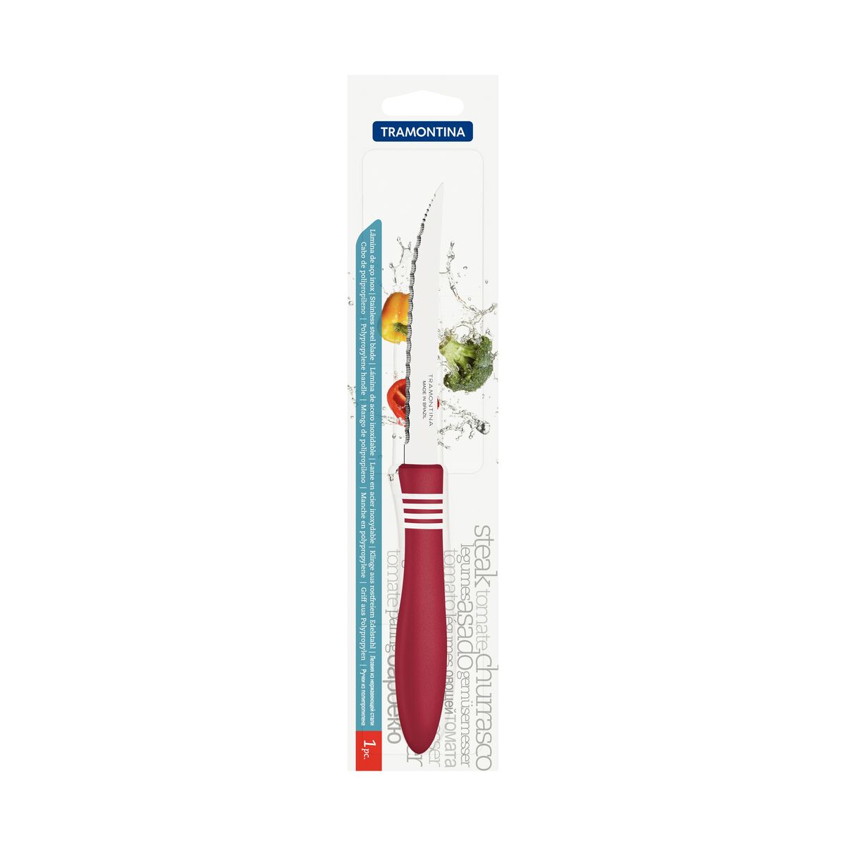 Tramontina Cor&Cor 1 Pieces Steak Knife Set with Stainless Steel Blade and Red Polypropylene Handle