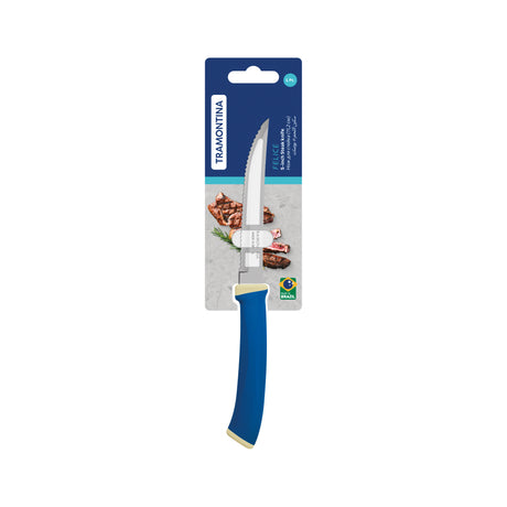 Tramontina Felice 5" Steak Knife with Plain-Edged Stainless-Steel Blade and Blue Polypropylene Handle