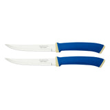 Tramontina Felice 2-Piece Steak Knife Set with Stainless-Steel Blades, Plain Edges and Blue Polypropylene Handles