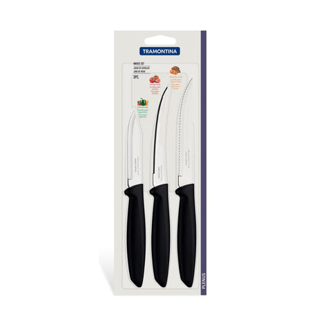 Tramontina Plenus 3 Pieces Knife Set with Stainless Steel Blade and Black Polypropylene Handle