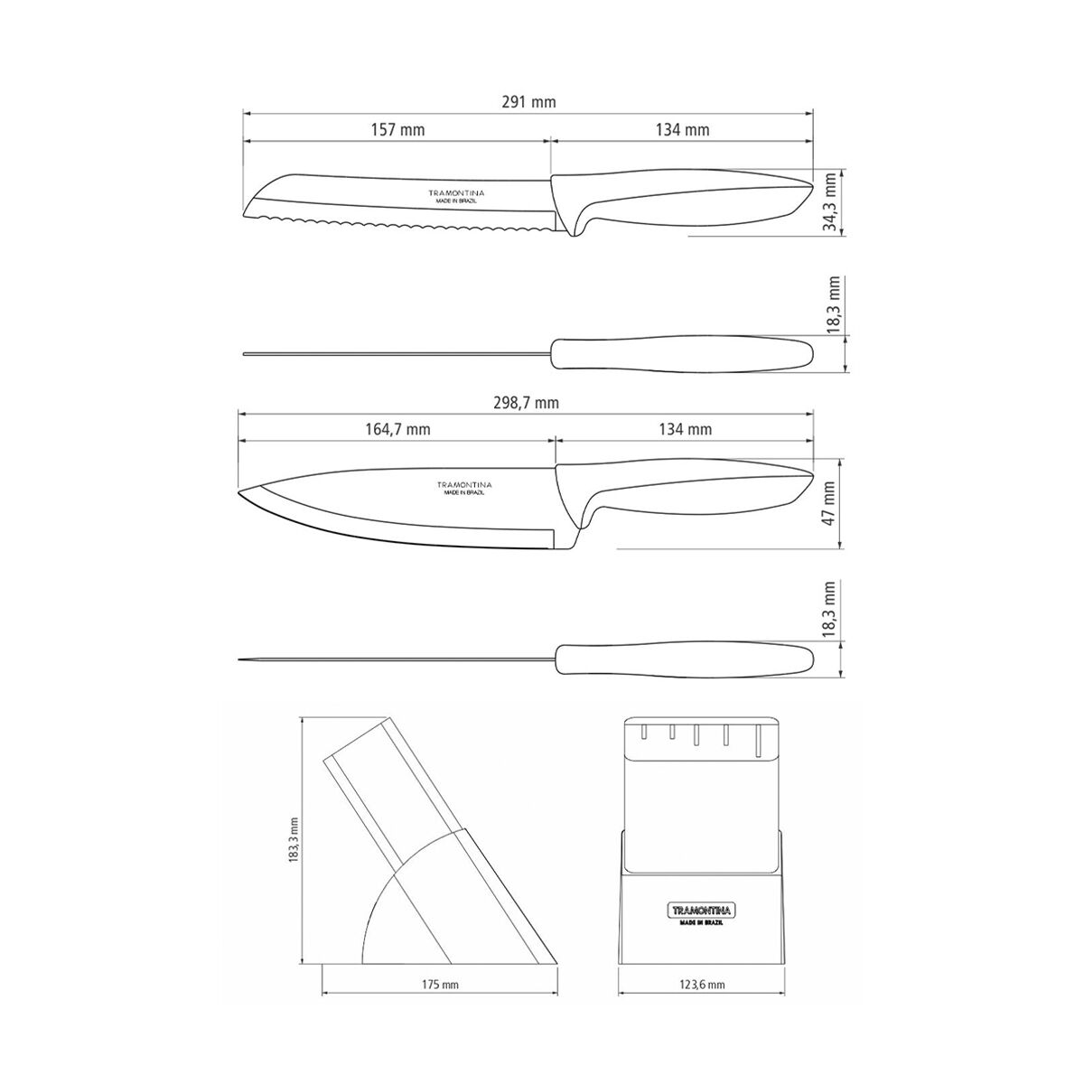 Tramontina Plenus 6-Piece Knife Set with Stainless-Steel Blades and Black Polypropylene Handles