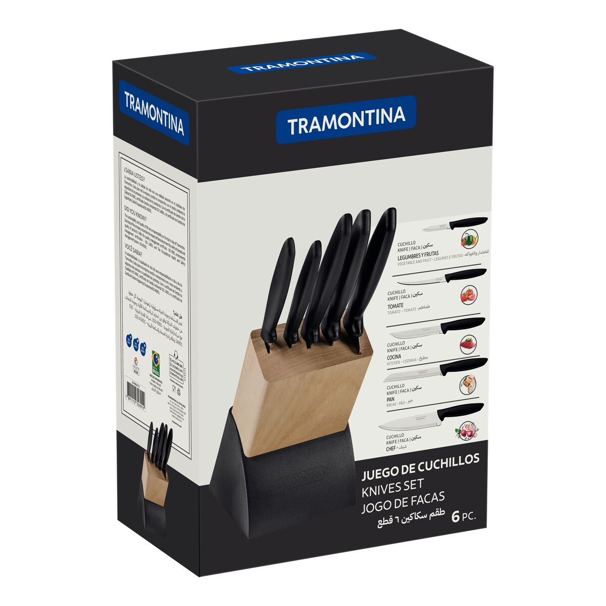 Tramontina Plenus 6-Piece Knife Set with Stainless-Steel Blades and Black Polypropylene Handles