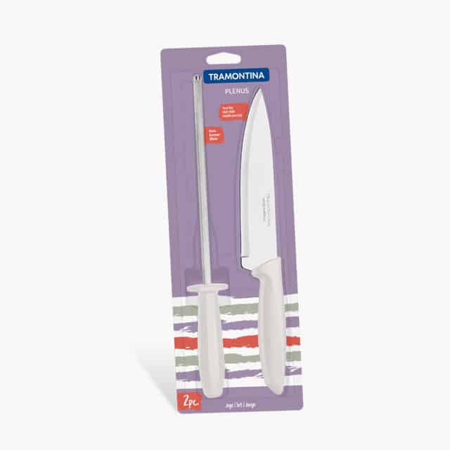 Tramontina Plenus 2 Pieces Knife and Sharpener Set with Stainless Steel Blade and Polypropylene Handle