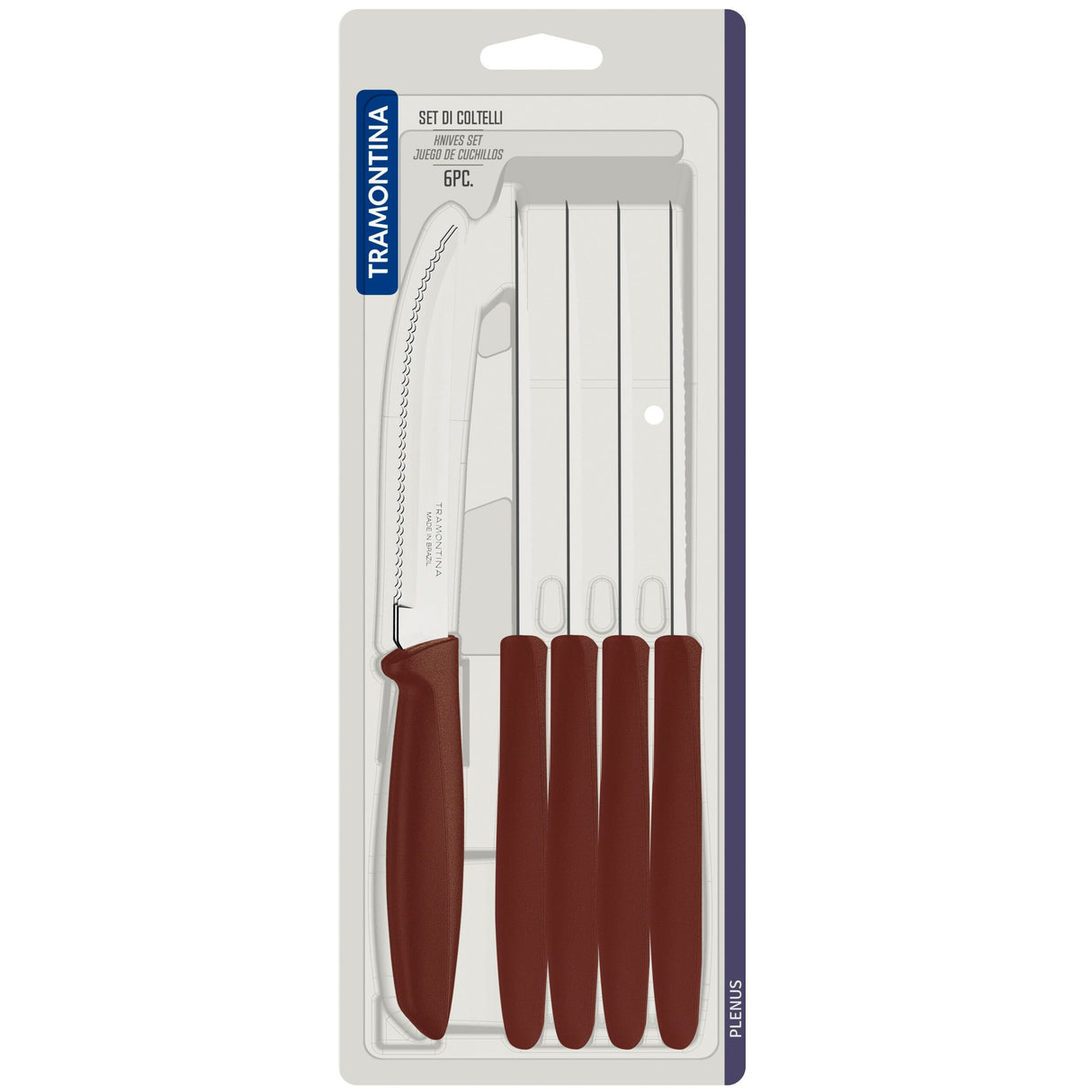 Plenus 6 Pieces Steak and Fruit Knife Set with Stainless Steel Blades and Polypropylene Handles
