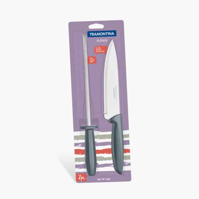 Tramontina Plenus 2 Pieces Knife and Sharpener Set with Stainless Steel Blade and Polypropylene Handle