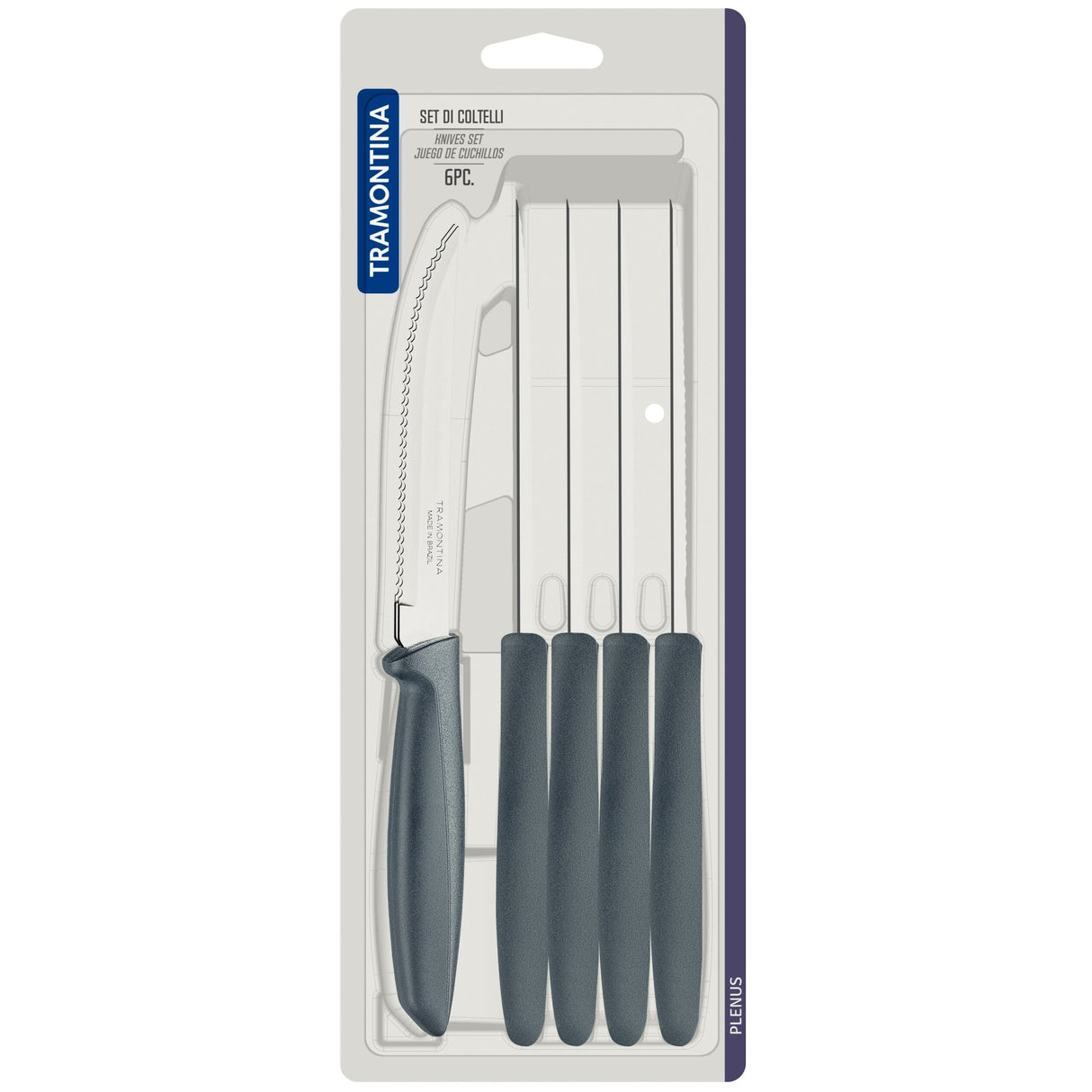 Plenus 6 Pieces Steak and Fruit Knife Set with Stainless Steel Blades and Polypropylene Handles