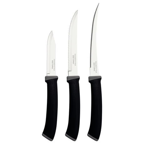 Tramontina Felice 3-Piece Knife Set with Stainless-Steel Blades and Black Polypropylene Handles