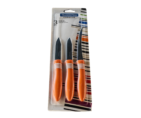 Tramontina Cor & Cor 3-Piece Knife Set – 5" Tomato Knife & 3" Paring Knives | Stainless Steel Blades | Ergonomic Handles