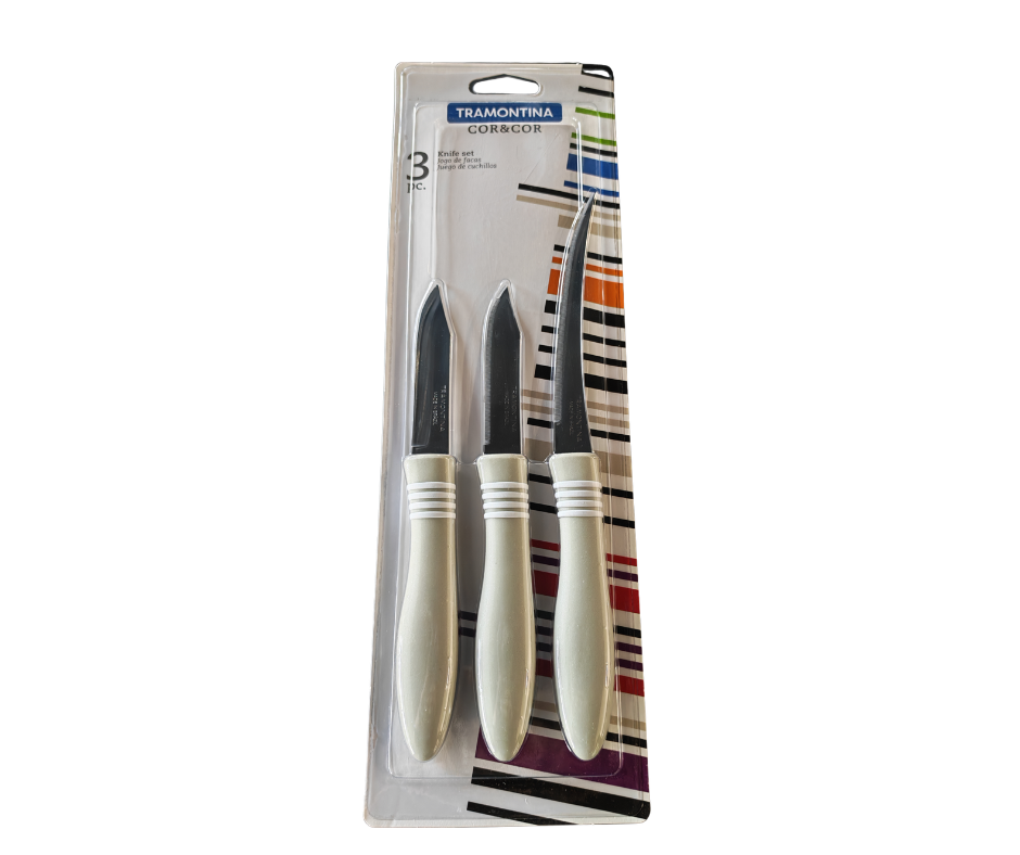 Tramontina Cor & Cor 3-Piece Knife Set – 5" Tomato Knife & 3" Paring Knives | Stainless Steel Blades | Ergonomic Handles