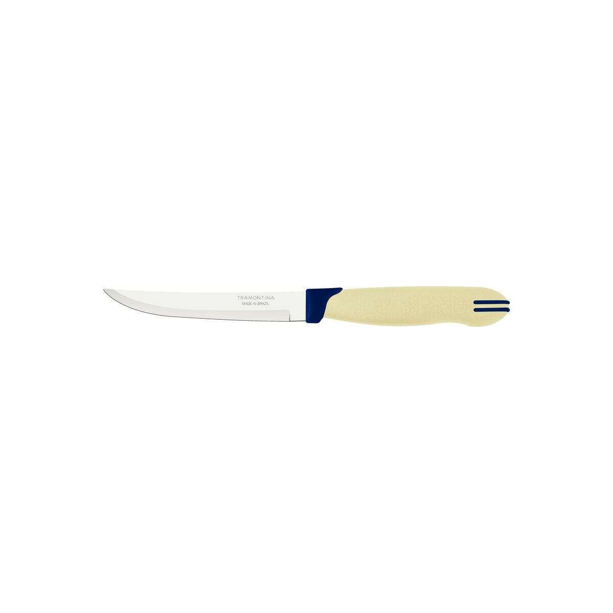 Tramontina Multicolor 02-Piece Steak Knife Set with Plain Edge Stainless-Steel Blades and Cream and Blue Polypropylene Handles