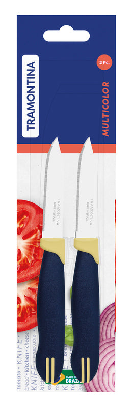 Tramontina Multicolor Vegetable and Fruit Knives Set with Stainless Steel Blades and Blue and Cream-Colored Polypropylene Handles, 02 pieces
