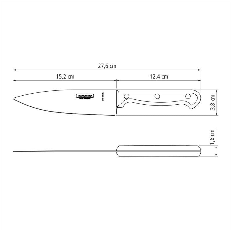 Tramontina Ultracorte Chef Knife with Stainless Steel Blade and Black Polypropylene Handle